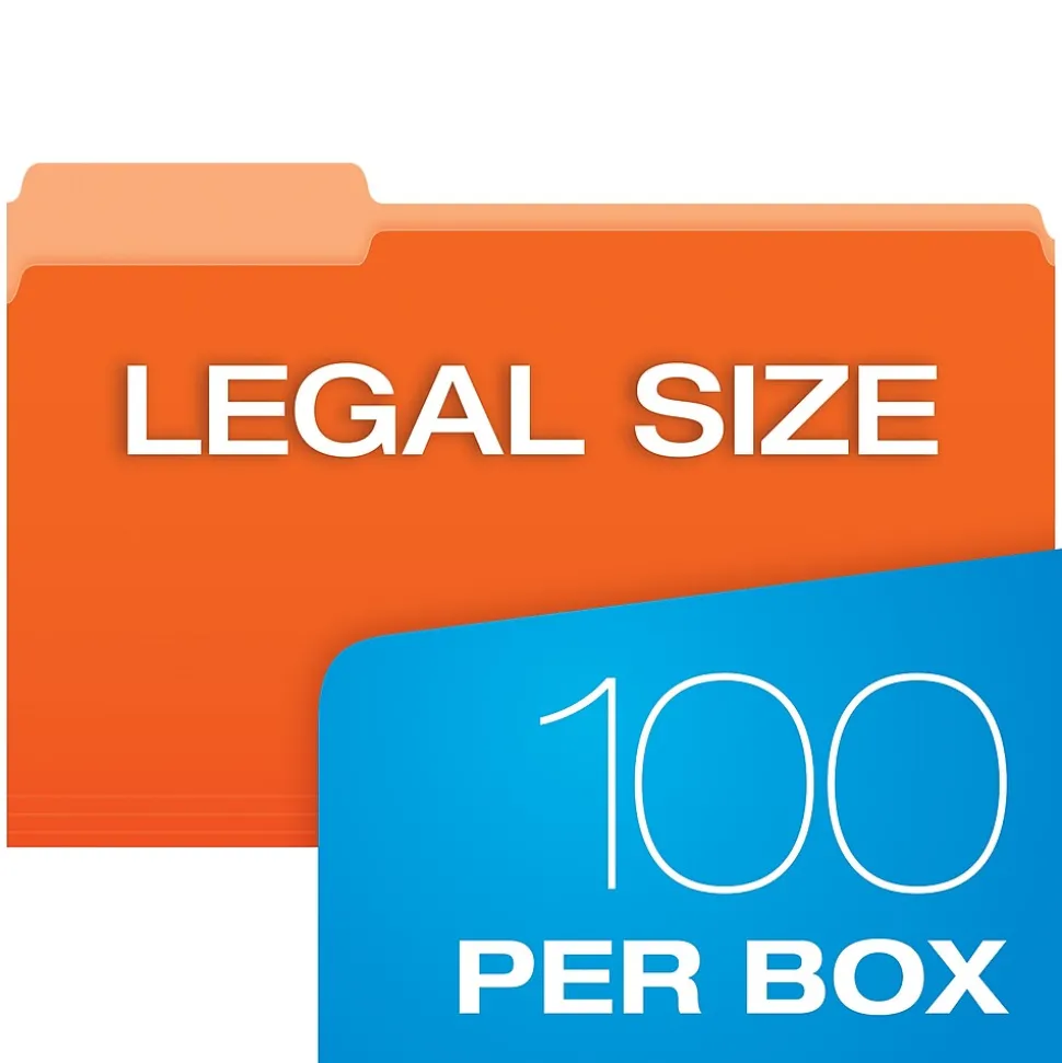 Pendaflex Recycled File Folder, 1/3-Cut Tab, Legal Size, Orange, 100/Box (43501/3ORA)