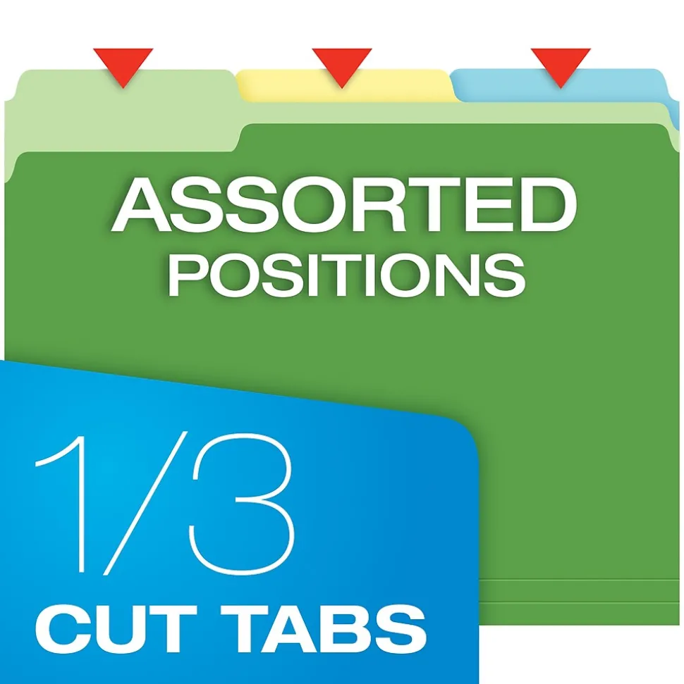 Pendaflex Recycled File Folder, 1/3-Cut Tab, Letter Size, Assorted, 100/Box (42101/3ASST)