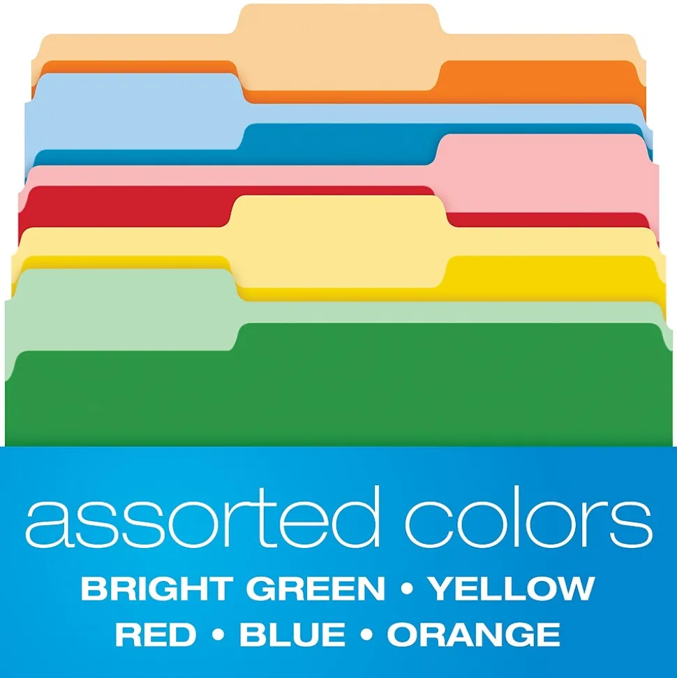 Pendaflex Recycled File Folder, 1/3-Cut Tab, Letter Size, Assorted, 100/Box (42101/3ASST)