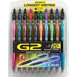 Pilot G2 Retractable Gel Pens, Fine Point, Assorted Ink, 20/Pack (31294)