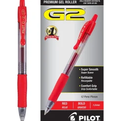 Pilot G2 Retractable Gel Pens, Bold Point, Red Ink, Dozen (31258)