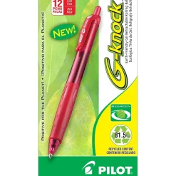Pilot G-Knock BeGreen Retractable Gel Pens, Fine Point, Red Ink, Dozen (31508)