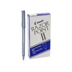 Pilot Razor Point II Marker Pens, Super Fine Point, Blue Ink, Dozen (11003)