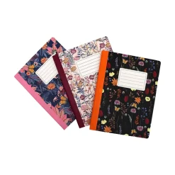 Pukka Pad Bloom Composition Notebooks, 7.5" x 9.7", College Ruled, 70 Sheets, Assorted Colors, 3/Pack (9516-BLM)