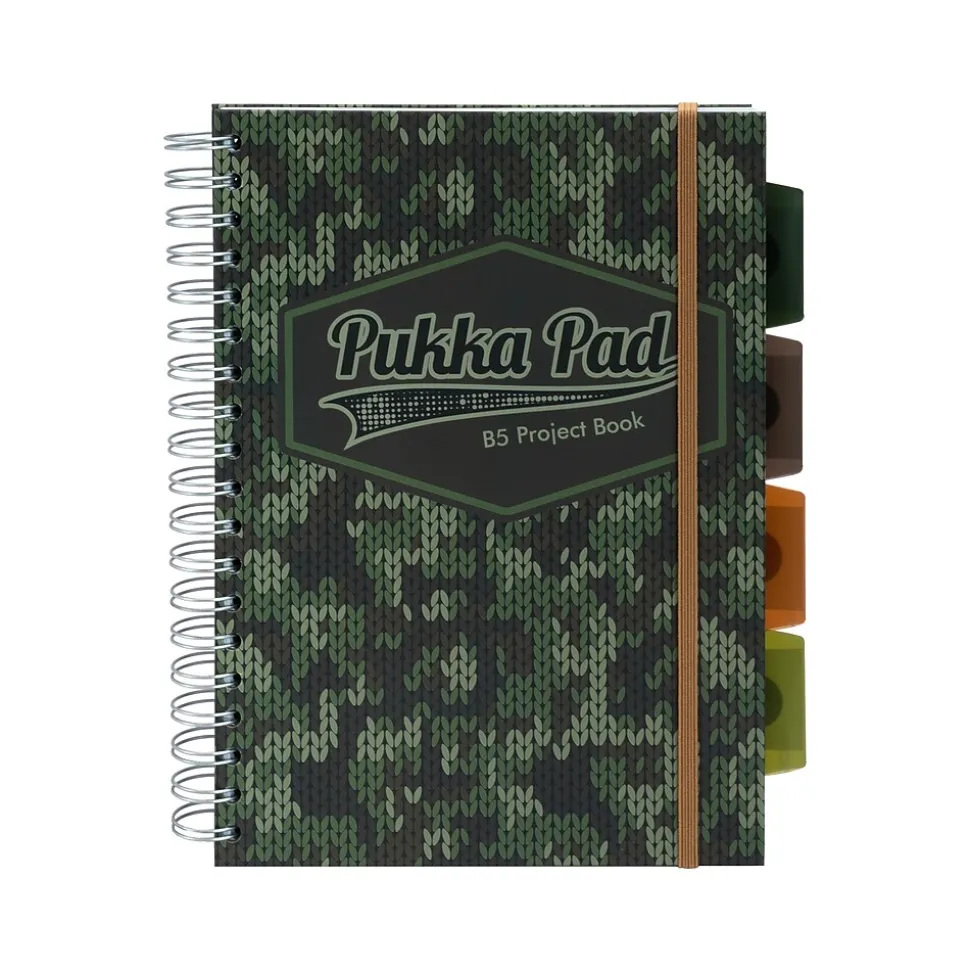 Pukka Pad Camo Knit B5 5-Subject Notebooks, 7" x 10", Ruled, 100 Sheets, Green, 3/Pack (9756-CAM)