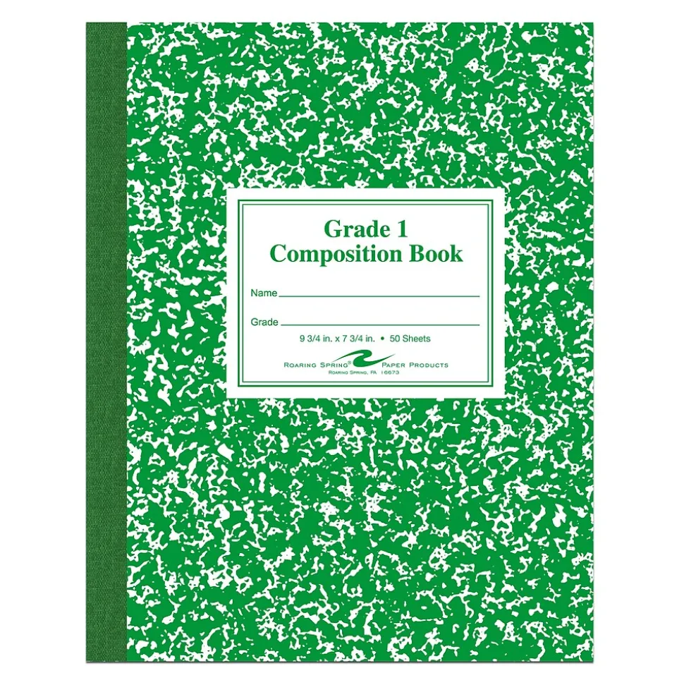 Roaring Spring Paper Products Composition Notebooks, 7.75" x 9.75", Wide Ruled, 50 Sheets, Green (ROA77920)