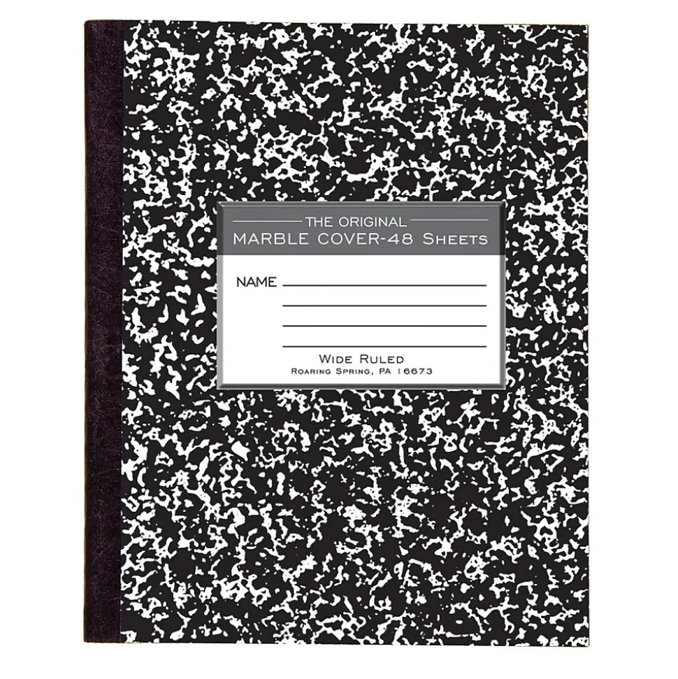 Roaring Spring Paper Products 1-Subject Composition Notebooks, 7" x 8.5", Wide Ruled, 48 Sheets, Black (77333)