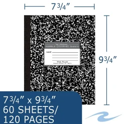Roaring Spring Paper Products 1-Subject Composition Notebooks, 8" x 10", Wide Ruled, 60 Sheets, Black (77505)