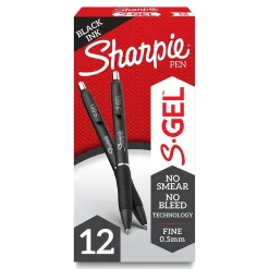 Sharpie S-Gel Retractable Gel Pens, Fine Point, 0.5mm, Black Ink, Dozen (2096145)