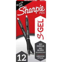 Sharpie S-Gel Retractable Gel Pens, Medium Point, 0.7mm, Black Ink, Dozen (2096159)
