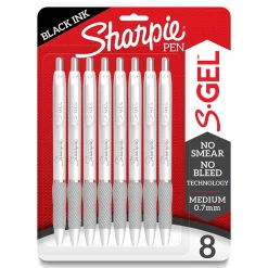 Sharpie S-Gel Retractable Gel Pen, Medium Point, 0.7mm, Black Ink, 8/Pack (2169762)