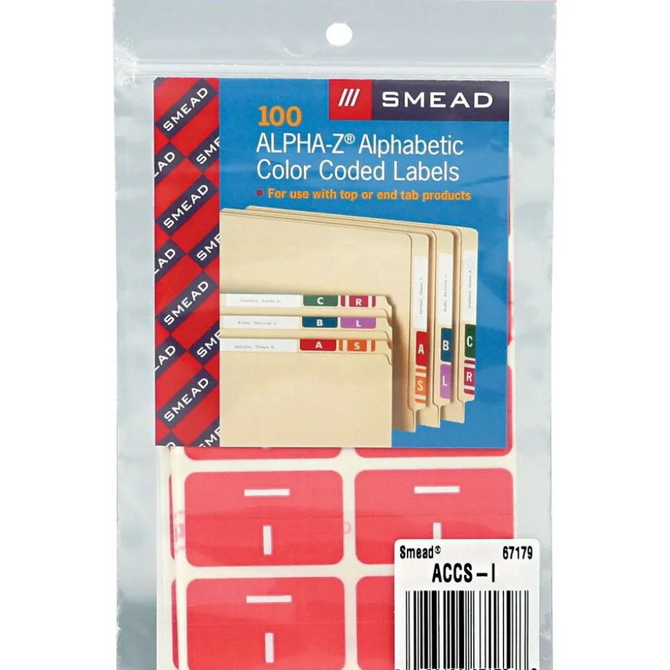 Smead AlphaZ ACCS Color-Coded Alphabetic Labels, I, Pink, 100/Pack (67179)