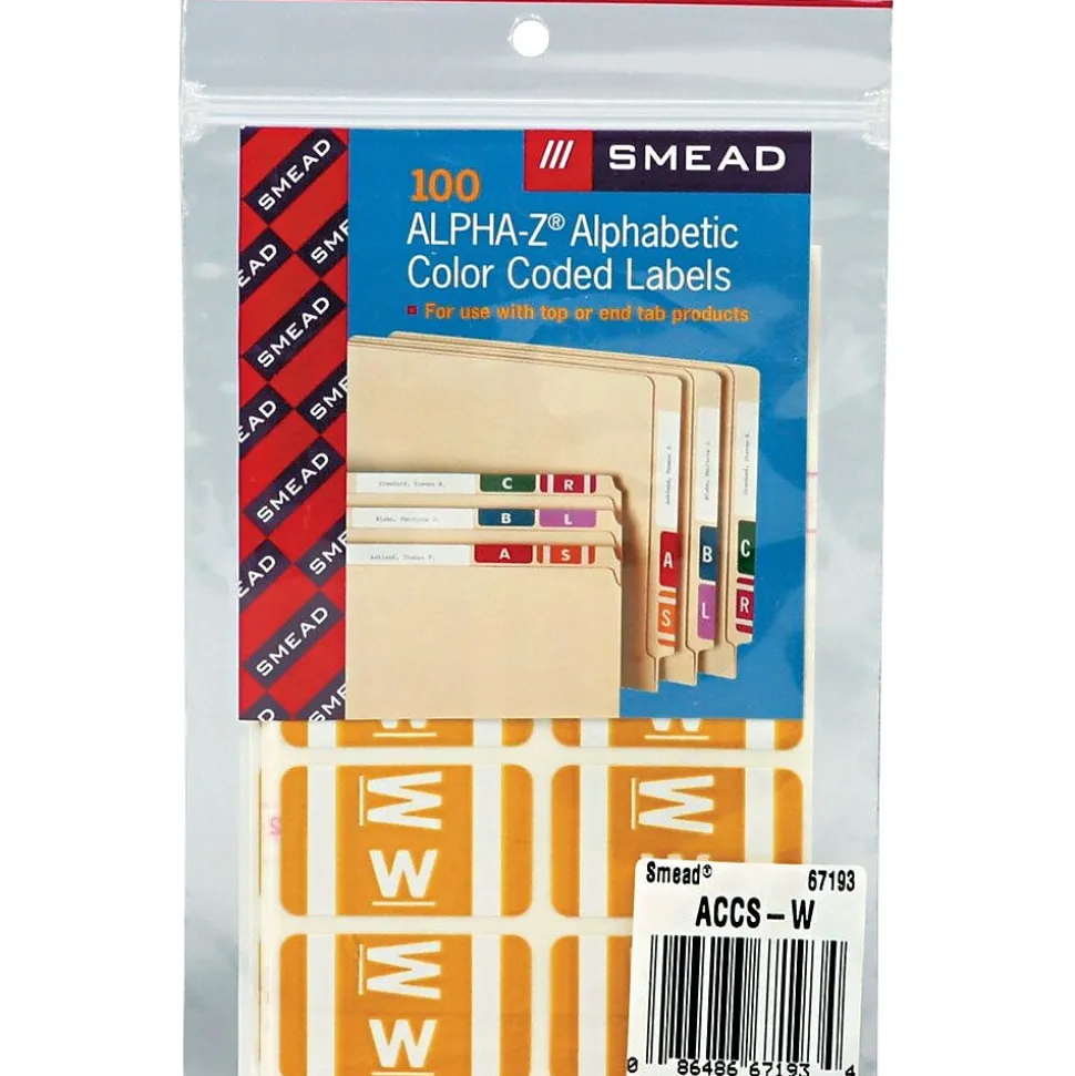 Smead AlphaZ ACCS Color-Coded Alphabetic Labels, W, Yellow/White, 100/Pk (67193)