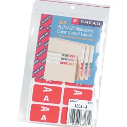 Smead AlphaZ ACCS Color-Coded Alphabetic Labels, A, Label Sheet, Red, 100/Pk (67171)