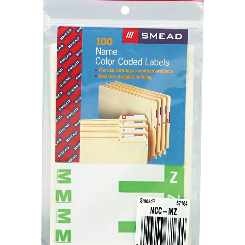 Smead AlphaZ NCC Hand Written Identification & Color Coding Label, 3 5/8" x 1 5/32", Light Green/White, 100/Pack (67164)