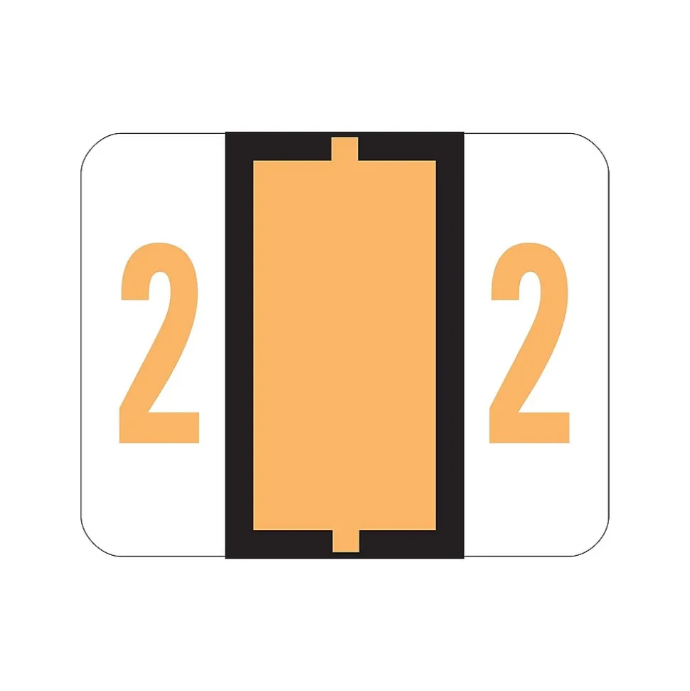 Smead BCCRN Color Coded Numeric Labels, 2, Light Orange, 500/Roll (67372)