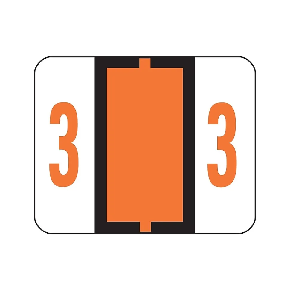 Smead BCCRN Color Coded Numeric Labels, 3, Dark Orange, 500/Roll (67373)
