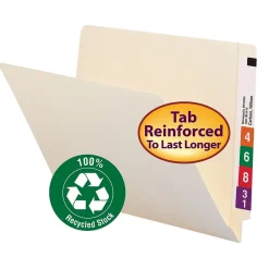 Smead End Tab 100% Recycled File Folder, Shelf-Master Reinforced Straight-Cut Tab, Letter Size, Manila, 100/Box (24160)