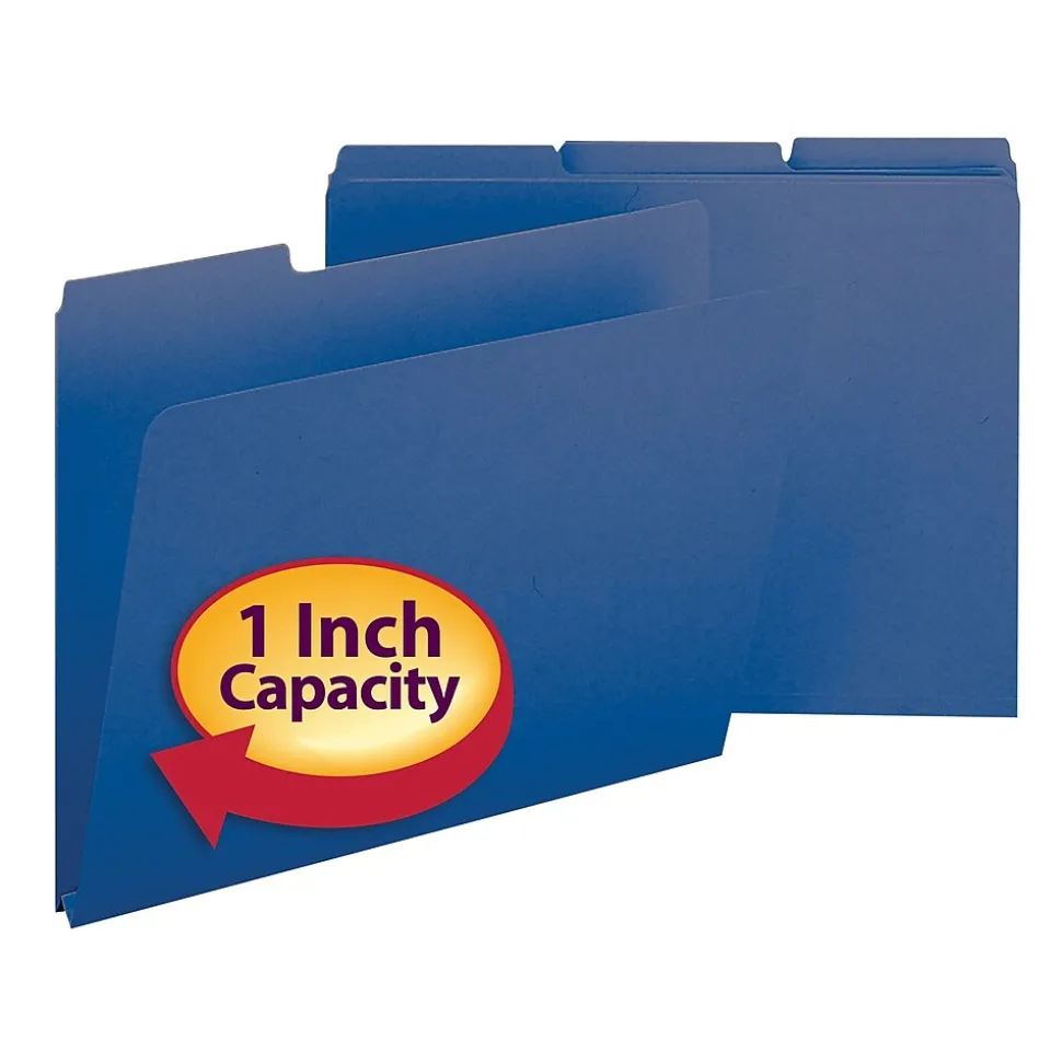 Smead Pressboard File Folder, 1/3-Cut Tab, 1" Expansion, Letter Size, Dark Blue, 25/Box (21541)