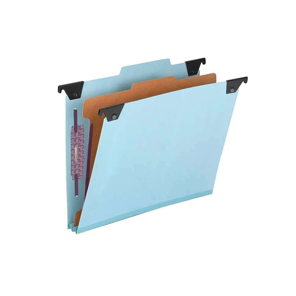 Smead SafeSHIELD Pressboard Hanging File Folder, 2" Expansion, 2/5-Cut Tab, Letter Size, Blue (65105)