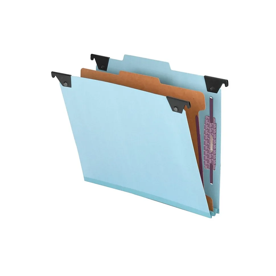 Smead SafeSHIELD Pressboard Hanging File Folder, 2" Expansion, 2/5-Cut Tab, Letter Size, Blue (65105)