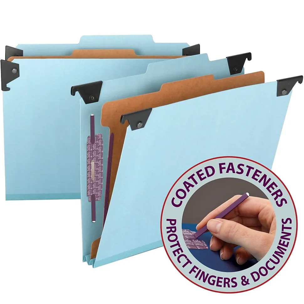 Smead SafeSHIELD Pressboard Hanging File Folder, 2" Expansion, 2/5-Cut Tab, Letter Size, Blue (65105)