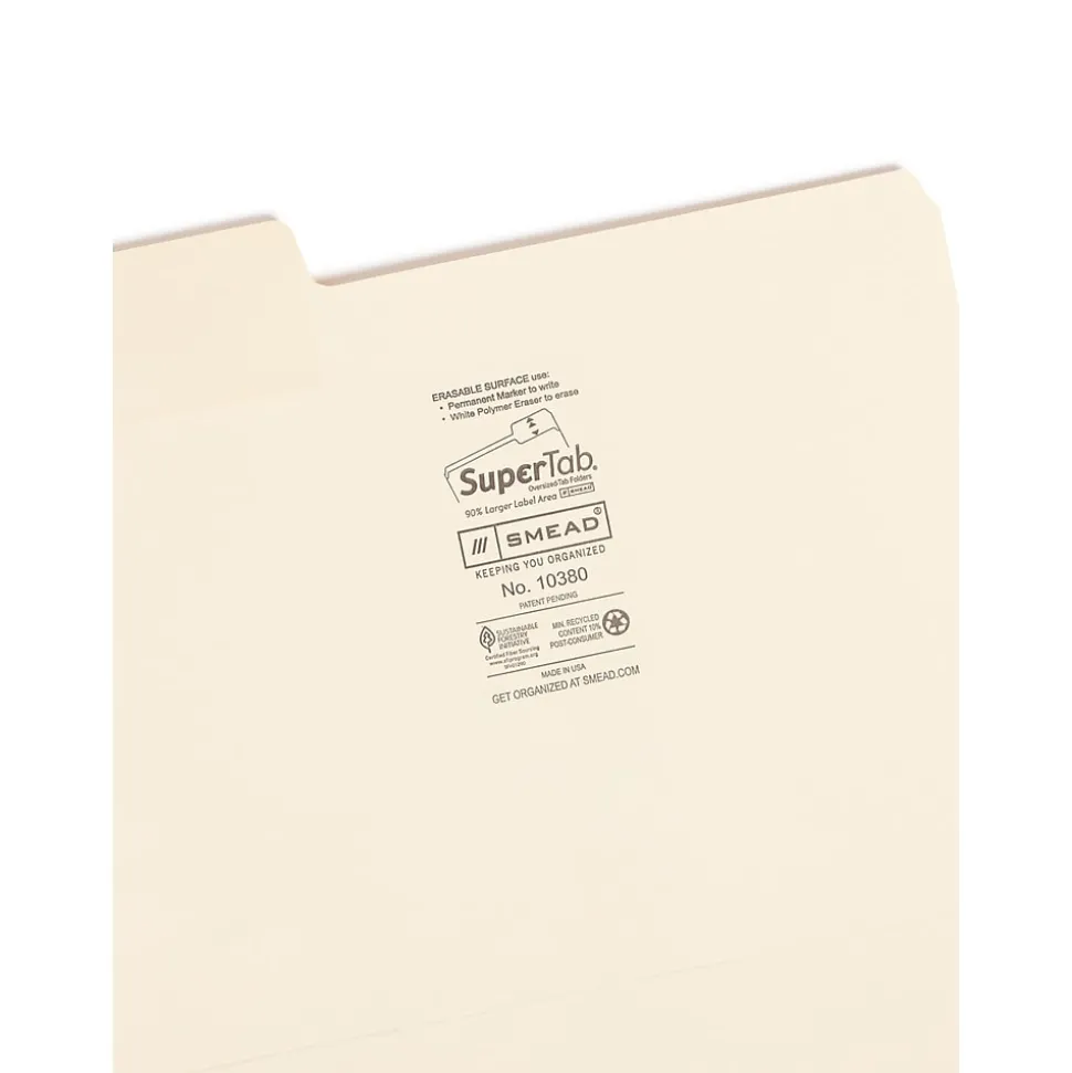 Smead SuperTab File Folder, 3 Tab, Letter Size, Manila, 24/Pack (10380)