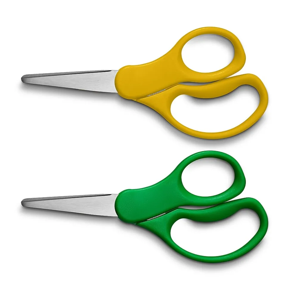 Staples 5" Kids Pointed Tip Stainless Steel Scissors, Straight Handle, Right & Left Handed, 2/Pack (TR55054)