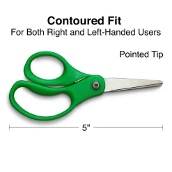 Staples 5" Kids Pointed Tip Stainless Steel Scissors, Straight Handle, Right & Left Handed, 2/Pack (TR55054)