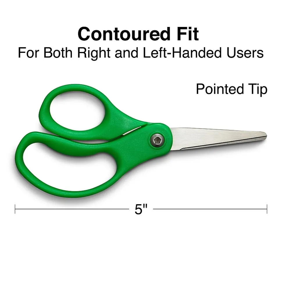 Staples 5" Kids Pointed Tip Stainless Steel Scissors, Straight Handle, Right & Left Handed, 2/Pack (TR55054)