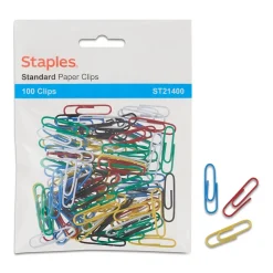 Staples® #1 Paperclips, Assorted Colors, 100/Pk (21400)