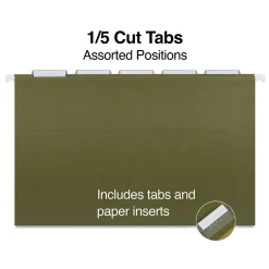Staples® 95% Recycled Heavy Duty Hanging File Folders, 1/5-Cut Tab, Legal Size, Standard Green, 25/Box (ST116830/116830)
