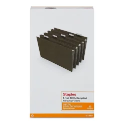Staples® 95% Recycled Heavy Duty Hanging File Folders, 1/5-Cut Tab, Legal Size, Standard Green, 25/Box (ST116830/116830)