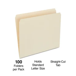 Staples 30% Recycled File Folders, Single Tab, Letter Size, Manila, 100/Box (ST56676-CC)