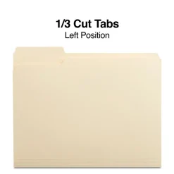 Staples 30% Recycled File Folders, 1/3-Cut Tab, Left Position, Letter Size, Manila, 100/Box (ST116749/116749)