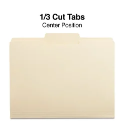 Staples 30% Recycled File Folders, 1/3-Cut Tab, Center Position, Letter Size, Manila, 100/Box (ST116780/116780)