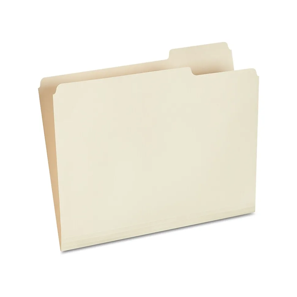 Staples 30% Recycled File Folders, 1/3-Cut Tab, Right Position, Letter Size, Manila, 100/Box (ST116822/116822)