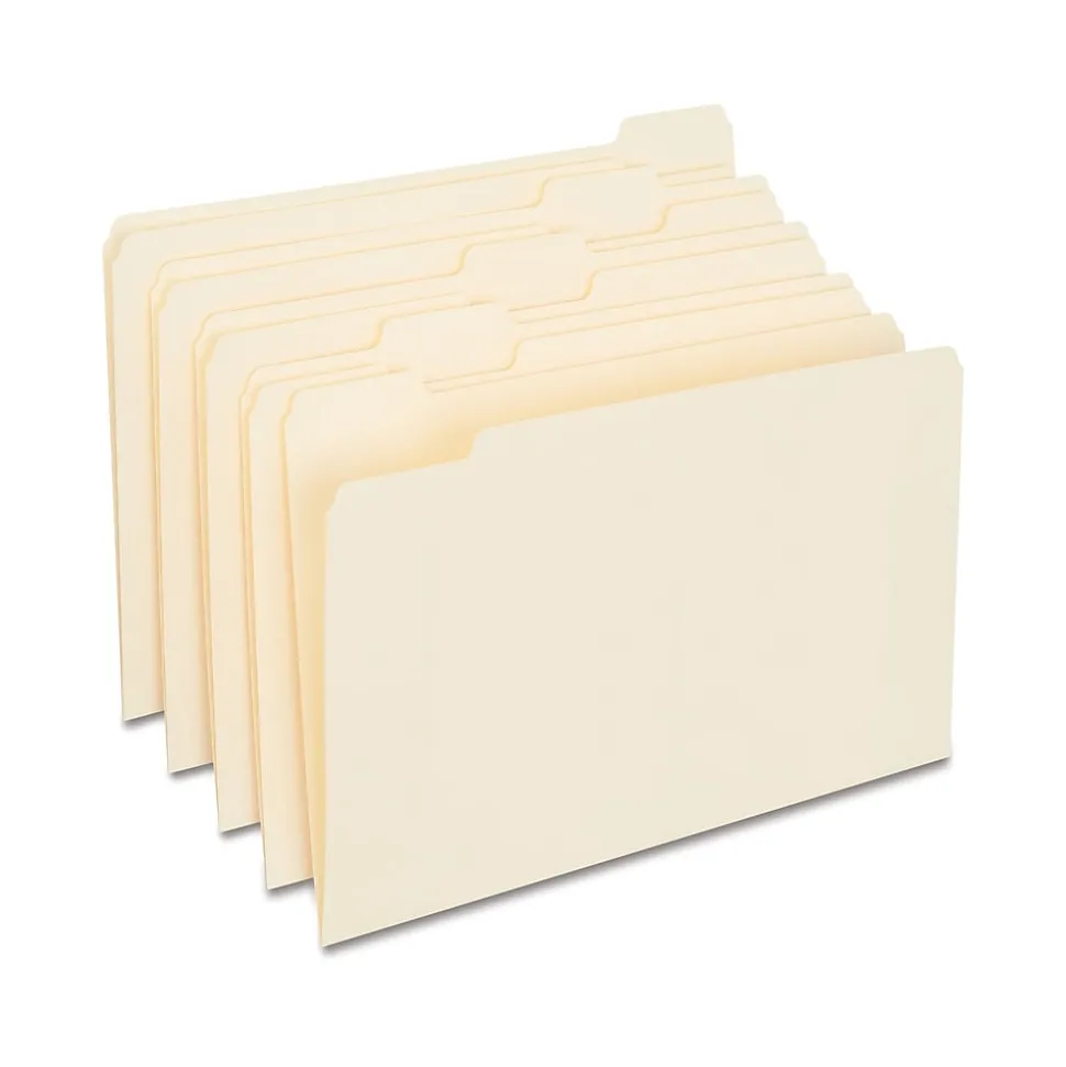 Staples 30% Recycled File Folder, 1/5 Cut, Legal Size, Manila, 100/Box (ST163378/163378)