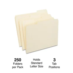 Staples 30% Recycled File Folders, 1/3-Cut Tab, Letter Size, Manila, 250/Box (ST56673-CC)