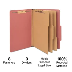 Staples 60% Recycled Pressboard Classification Folder, 3-Dividers, 3.5" Expansion, Legal Size, Brick Red, 20/Box