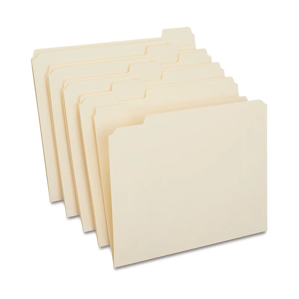 Staples 30% Recycled Reinforced File Folders, 1/5-Cut Tab, Letter Size, 100/Box (ST509000/509000)
