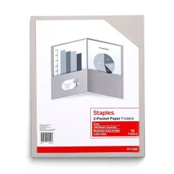 Staples 10% Recycled Smooth 2-Pocket Paper Presentation Folder, Gray, 10/Pack (13380-US)