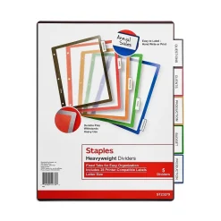 Staples Better Print & Apply Label Plastic Divider, 5 Tabs, Assorted Colors, 1 Set (23279-CC)