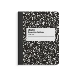 Staples Composition Notebook, 7.5" x 9.75", College Ruled, 100 Sheets, Black/White, 48/Carton (40451CT)