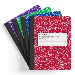Staples® Composition Notebook, 9.75" x 7.5", Wide Ruled, 80 Sheets, Assorted Colors, 48/Carton (20702CT)