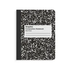 Staples® Composition Notebooks, 7.5" x 9.75", Wide Ruled, 100 Sheets, Black/White Marble, 4/Pack (ST58369)