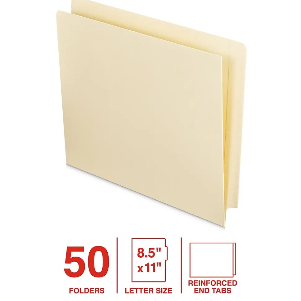 Staples End Tab File Folder, Straight Cut, Letter Size, Manila, Reinforced Tab, 50/Box (ST62572)