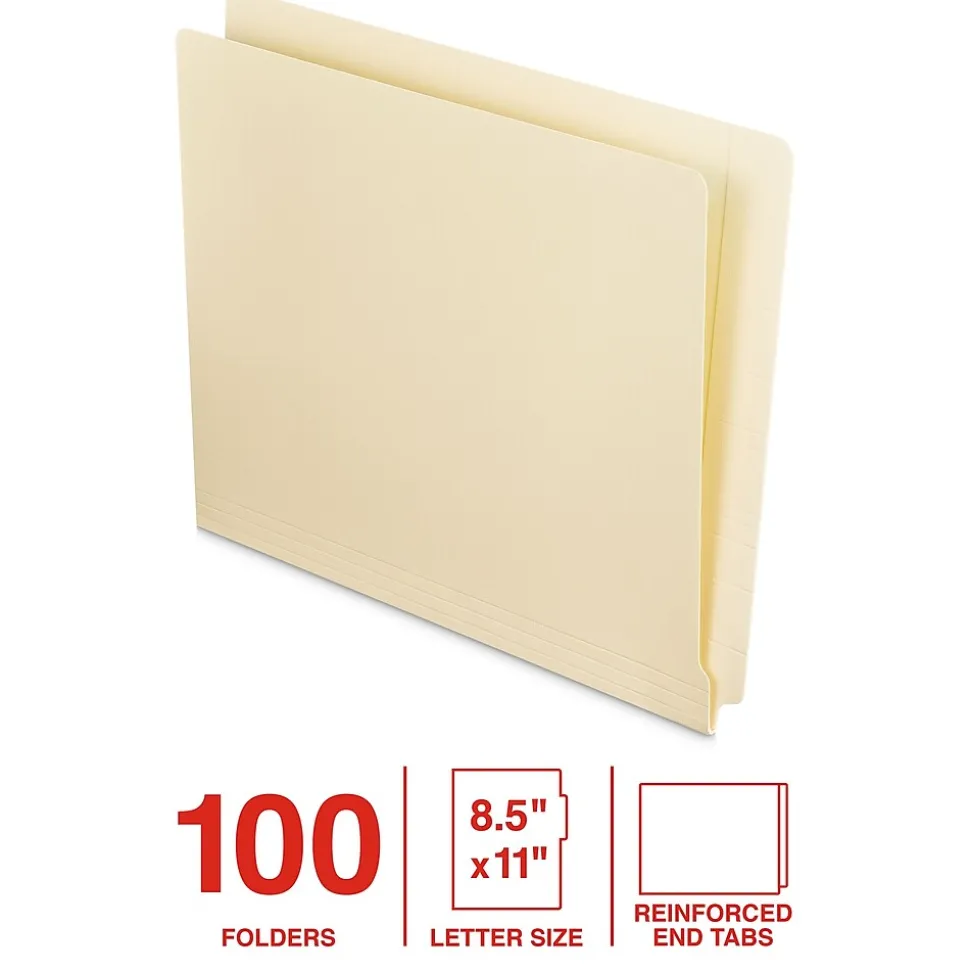 Staples End Tab File Folder, Straight Cut, Letter Size, Manila, Reinforced Tab, 100/Box (ST62569)