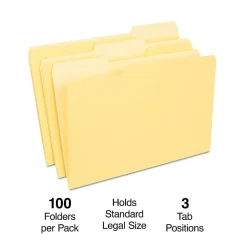 Staples File Folder, 1/3-Cut Tab, Legal Size, Yellow, 100/Box (ST224576-CC)
