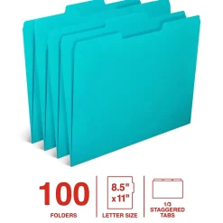 Staples File Folder, 1/3-Cut Tab, Letter Size, Teal, 100/Box (ST62567)